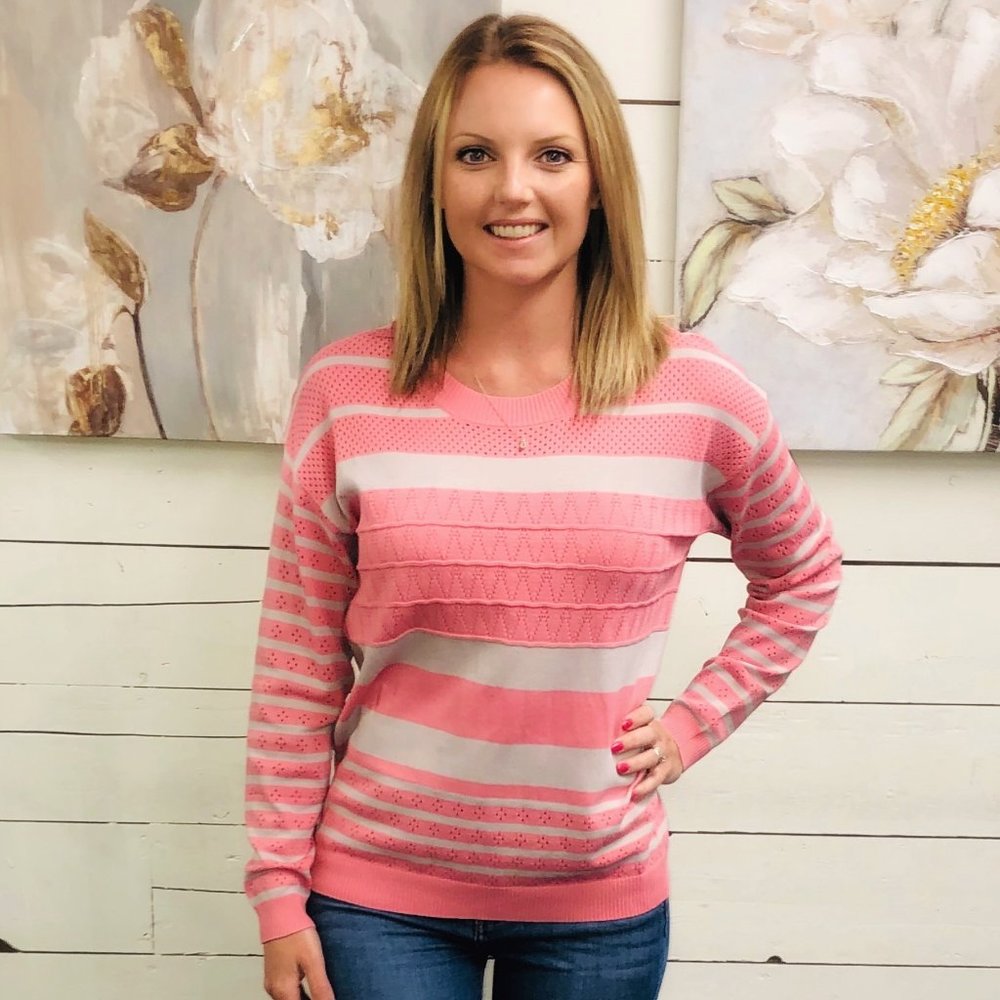 Striped Textured Sweater - Pink